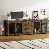 Large Furniture Style Wooden Dog Crate With 3 Drawers And 2 Dog Bowls