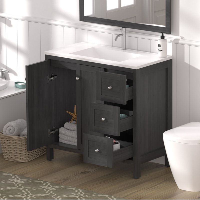 Meuble-lavabo moderne avec lavabo 35,5 po, armoire de rangement avec portes à fermeture douce et 3 tiroirs, noir Munich