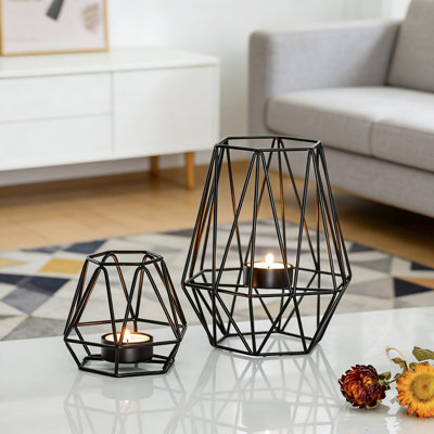 Geometric Metal Tea Light Candle Holders Set Of 2, Modern Home Decor For Dining Table Centerpiece, Living Room, Wedding And Fireplace Decorations