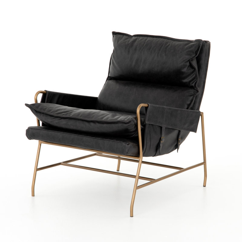 Westgate Side Chair, Sonoma Black Genuine Leather, Aged Brass