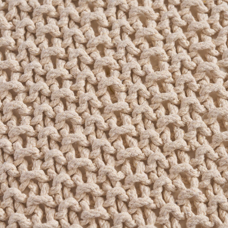 Corin 20.5" Wide Cotton Knit Square Pouf, Beige