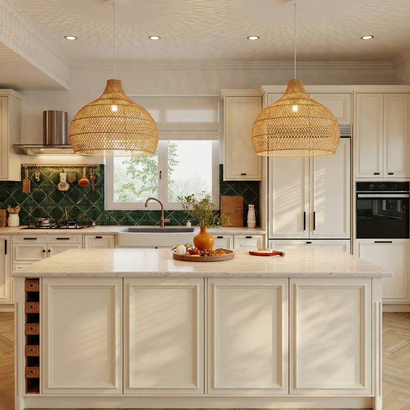 Luminaires de cuisine 1 lumière Rattan, H 11,81 po x l 15,74 po x P 15,74 po