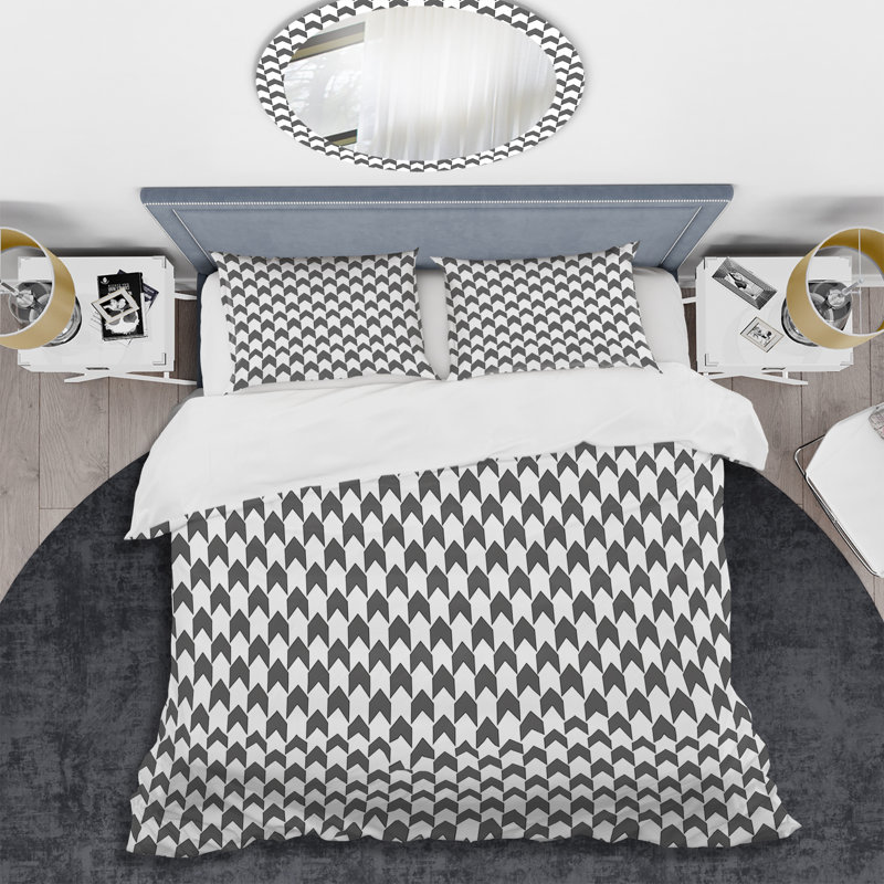 Gris moderne pied-de-poule - Ensemble de housse de couette moderne, Housse de couette pour grand lit et 2 taies décor