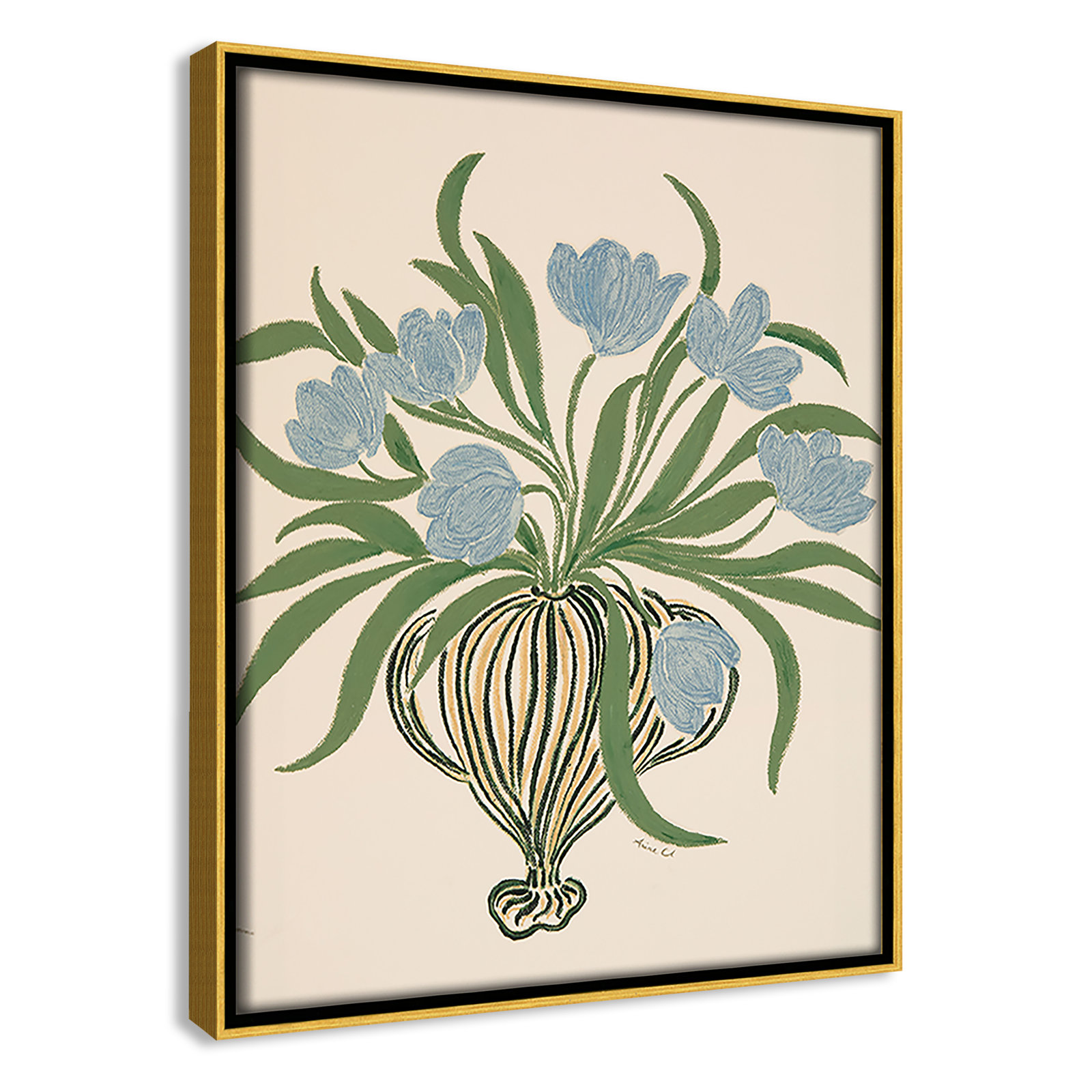 La Poire Blue Tulips Print by Camilla Bergqvist, 11.5" H x 9.5" W, Gold
