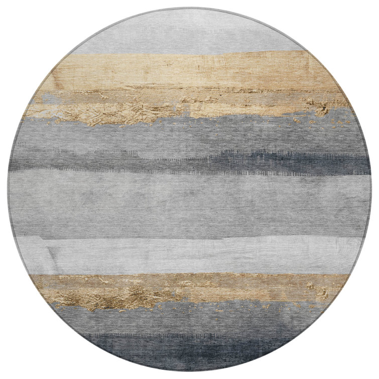 Machine Washable Indoor/Outdoor Xhevrie Gold Rug