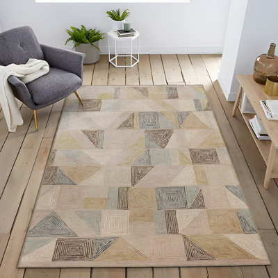 Beige-Themed Multi-Colored Triangle Geometric Shape Patterned Modern Decorative Rug