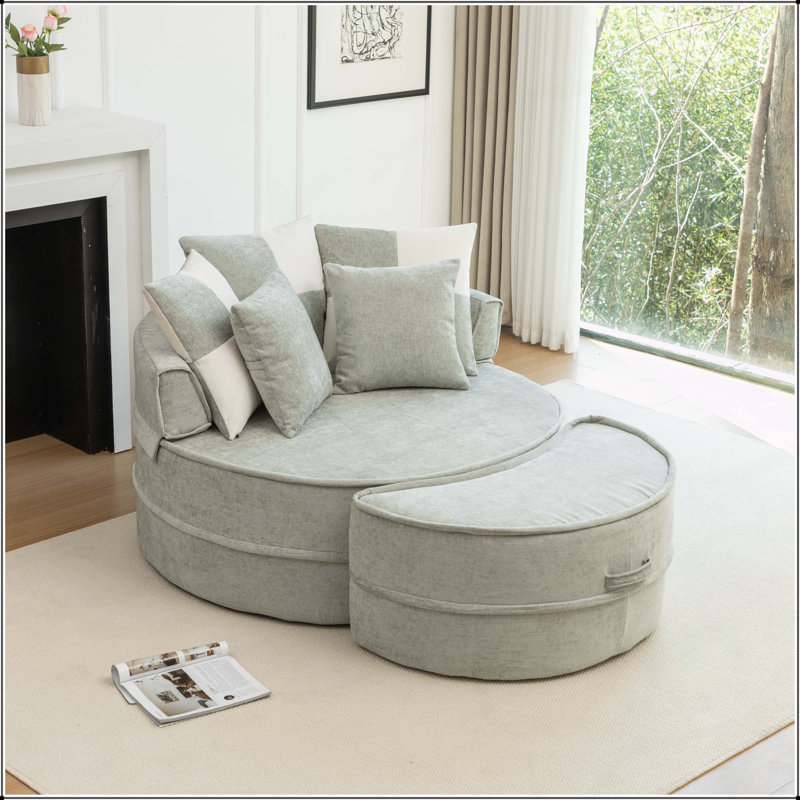 Fauteuil demi-tonneau d'appoint surdimensionné avec 5 coussins, Vert