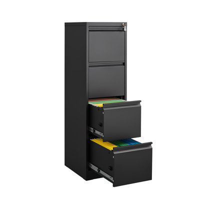 4 Drawer Vertical File Cabinet with Lock, Metal Storage Cabinet for Home Office, Fits Letter/A4/Legal Size Files (Black)