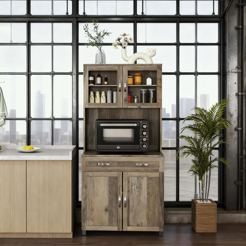 Armoire de cuisine avec huche et portes en verre