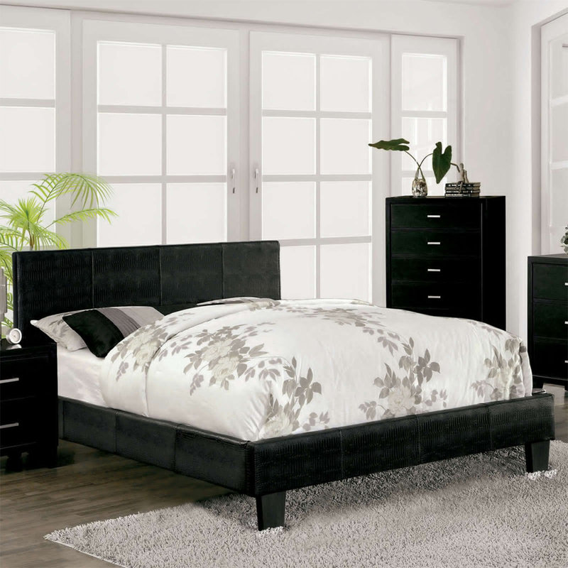 Lit plateforme tapissier Clermt, Noir, Double