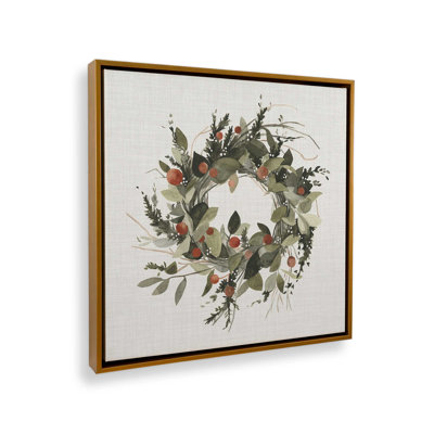 Impression sur toile « Couronne de Noël aux baies II » (40,6 cm x 40,6 cm) dans un cadre blanc