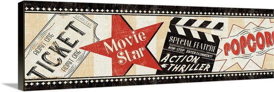 «Movie Night», publicité vintage par Pela Studio - impression d'art graphique, H 20 po x l 60 po x P 1,5 po, Toile