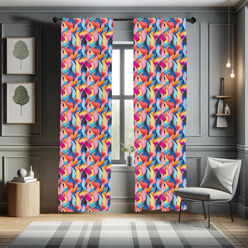 Geometric Semi-Sheer Rod Pocket Curtain Panels, 28" W x 63" L