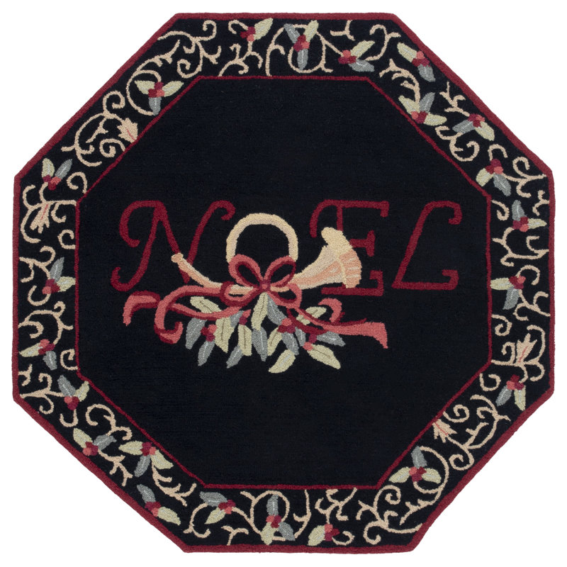 Paget Hand Hooked Wool Pile Floral Rug, Octagon 5' x 5' 