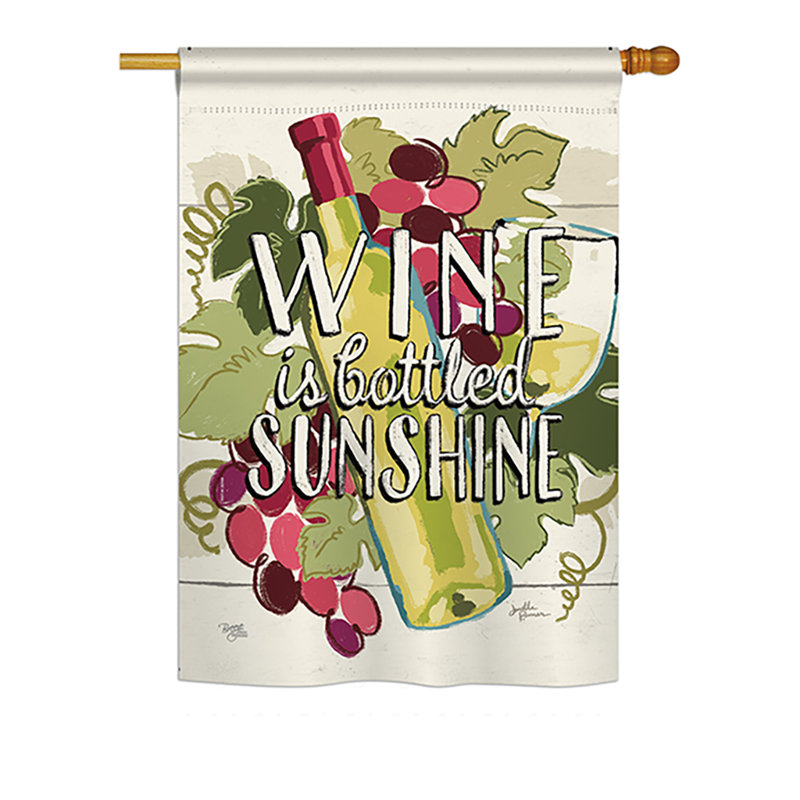 Le vin est en soleil de soleil, heure et boissons, polyester 40 x 28 po drapeau maison