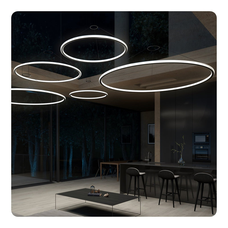 Luna 2 - Light LED Unique/Statement Pendant, 2700K, Satin Black, 1.5" H x 37.5" W x 37.5" D
