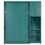 Lit simple bleu sarcelle rotatif avec plan de rangement pour bibliothèque, solution de rangement pour armoire supérieure, surface de travail escamotable et compartiments latéraux à l'ombre, bibliothèque intégrée, boîte dissimulée intégrée, zone extensible
