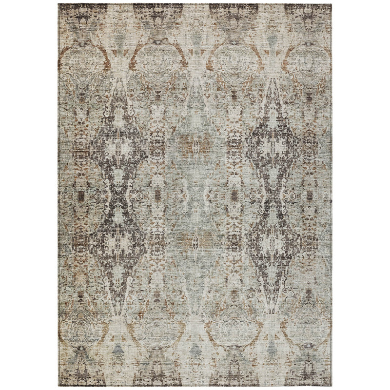 Tapis intérieur lavable floral 9 pi x 12 pi en lin noir et brun