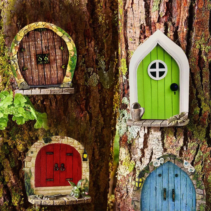 6 pièces mini porte de fée pour porte de fenêtre d'arbre de jardin extérieur / intérieur