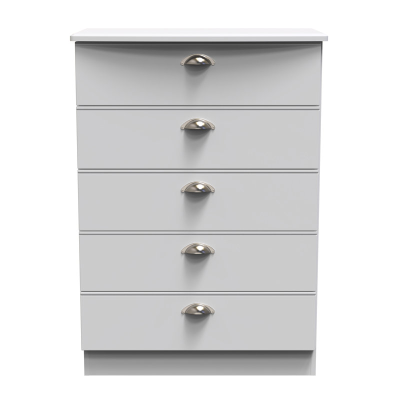 Fully Assembled Murier 5 Drawer Chest, Grey Matt