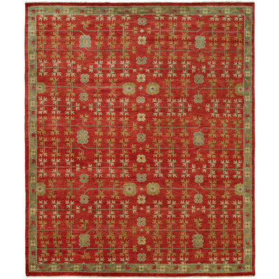 Tapis rouge en laine noué à la main Dontavion