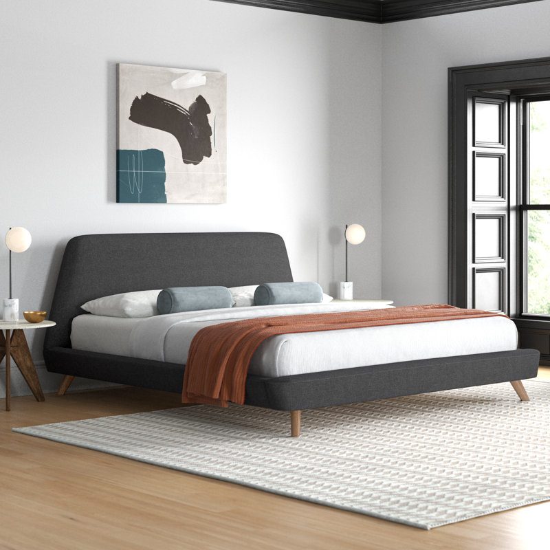 Henry Upholstered Platform Bed, Beige, Queen