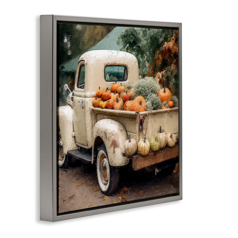 Camion citrouille et gourde, Cadre flottant gris lustré, H 25 po x l 25 po