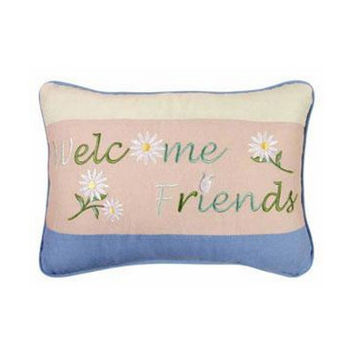 Welcome Friends Embroidered Throw Pillow