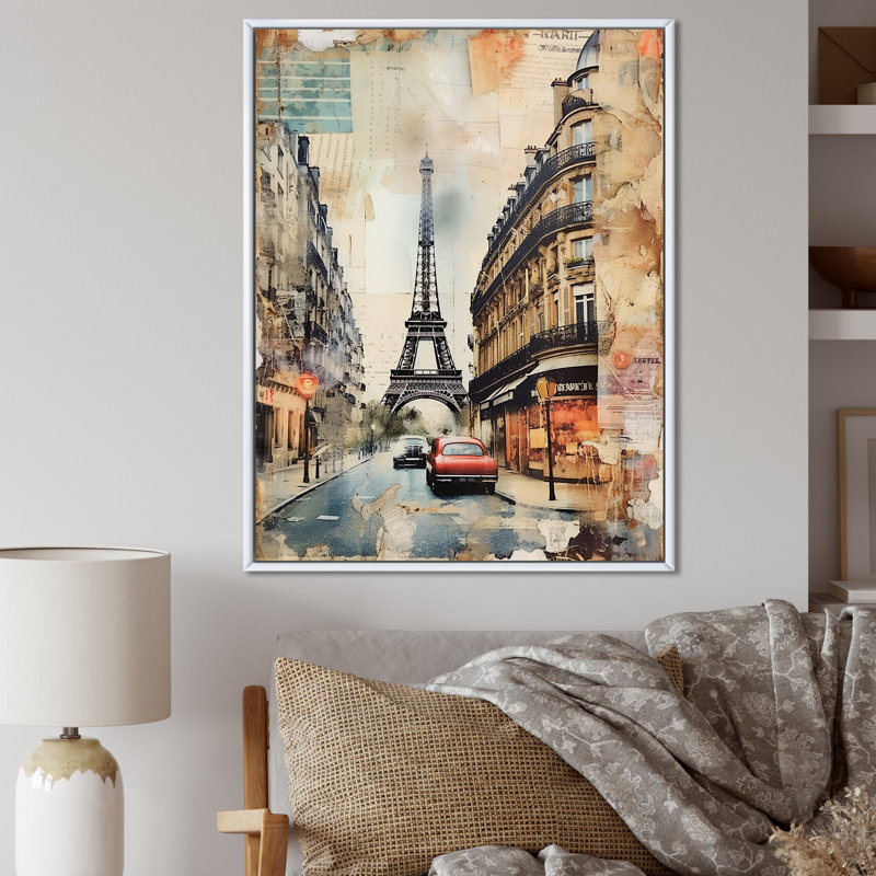 Collage rétro Paris Nostalgia I, Cadre flottant blanc, H 40 po x l 30 po