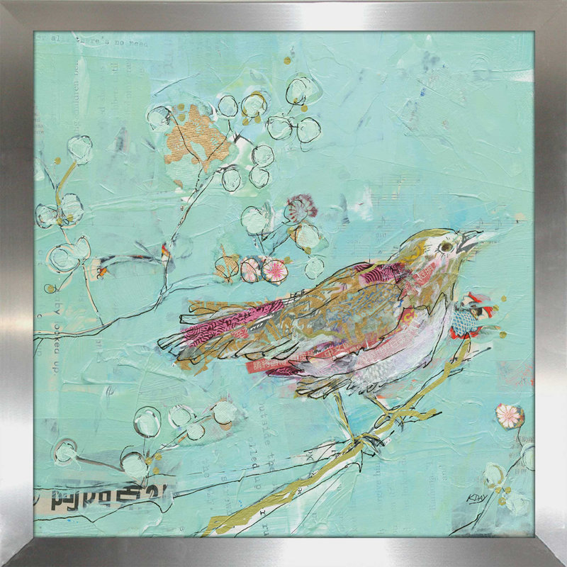 « oiseaux of a plumes v2 », reproduction de peinture à l’aquarelle, H 21,5 po x l 21,5 po x P 0,75 po, Encadrement argenté