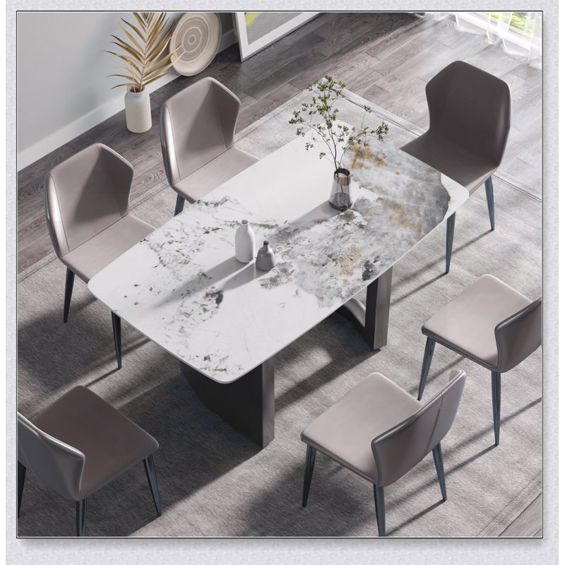 Table de salle à manger 63 "en pierre artificielle moderne avec pieds en métal blanc Pandora 63 personnes, Gris titane