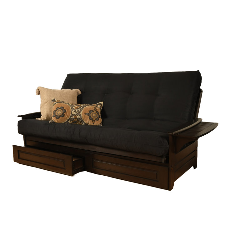 Futon avec rangement Stratford, Microsuède noir, Espresso