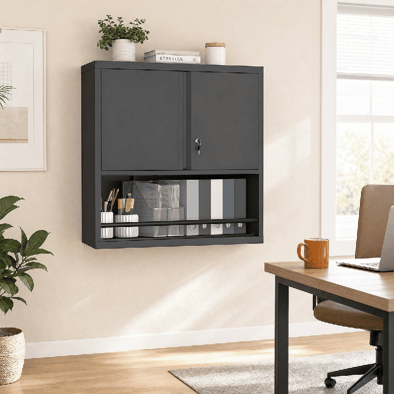 Armoire de cuisine en acier avec serrure et tablette ouverte - Armoire de rangement en métal réglable d'une capacité de 120 lb, organisateur mural