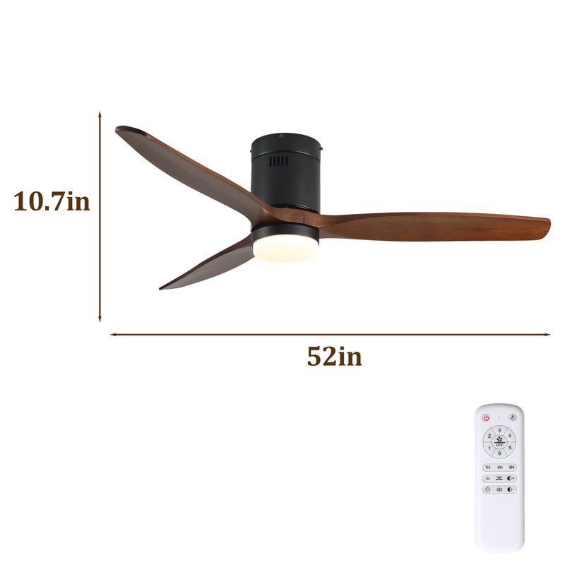Ventilateur de plafond de 52 pouces avec lumière, 3 pales en bois de noyer foncé, télécommande, moteur à courant continu réversible à 6 vitesses pour la chambre à coucher, la salle à manger et le salon.