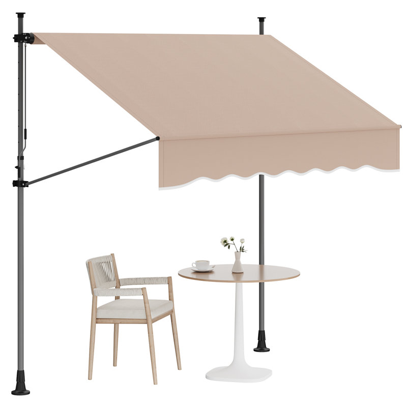 Manual Retractable Patio Awning, 118 in Outdoor Sunshade with Adjustable Height and Angle, UV-Resistant Retractable Awning for Windows, Doors, Balcony, or Patio