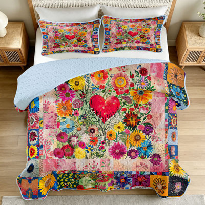 Couvre-lits fleuris pour lits king, ensemble de couette réversible à motifs de fleurs sauvages colorées avec taies d'oreiller