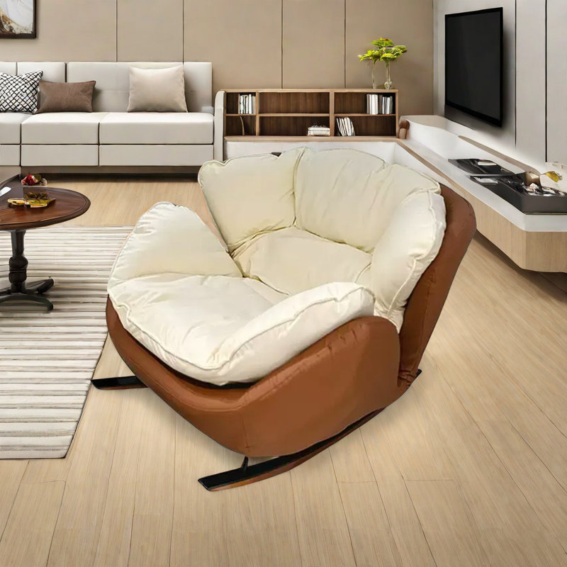 Chaise berçante imperméable en cuir Nano, Beige / brun