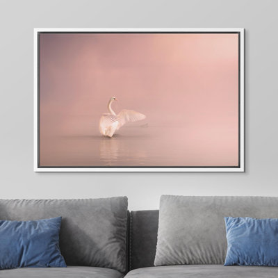 " Swan In Pastel Pink Lake "