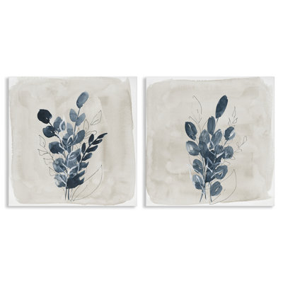 "Blue Summer Leaves", ensemble de 2 toiles murales par Lucille Price