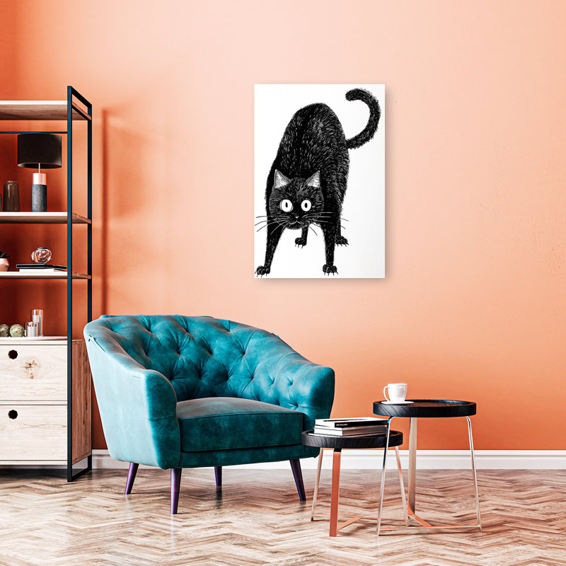 Art mural contemporain chat étonné, H 36 po x l 24 po