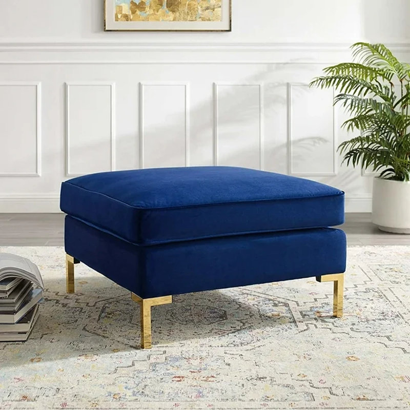 Ardent Performance Velvet Ottoman, Navy Velvet