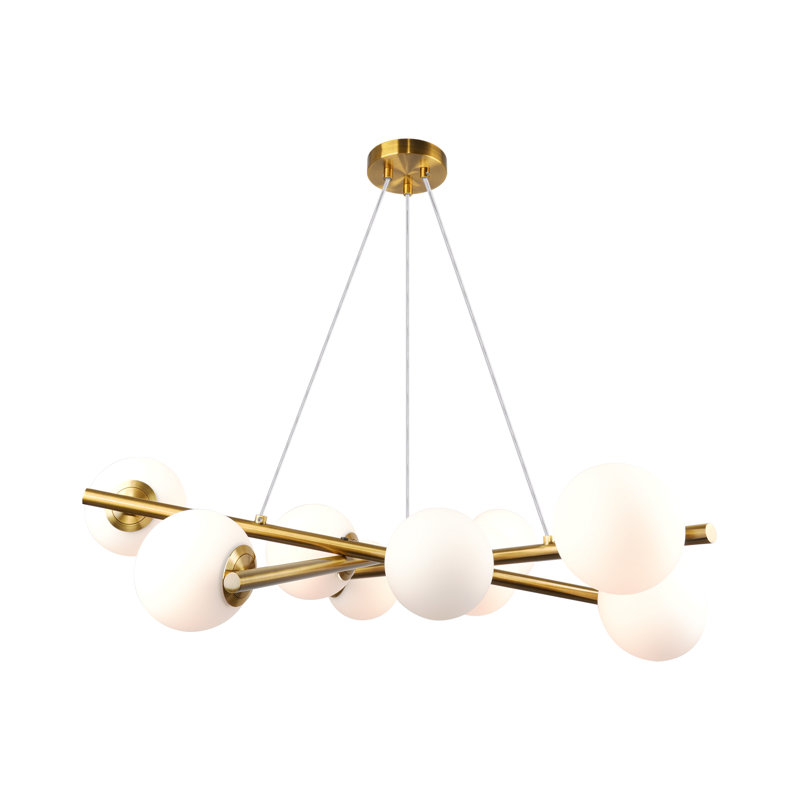 Lustre 9 lumières Modena, Plaqué laiton brossé, Blanc / Blanc