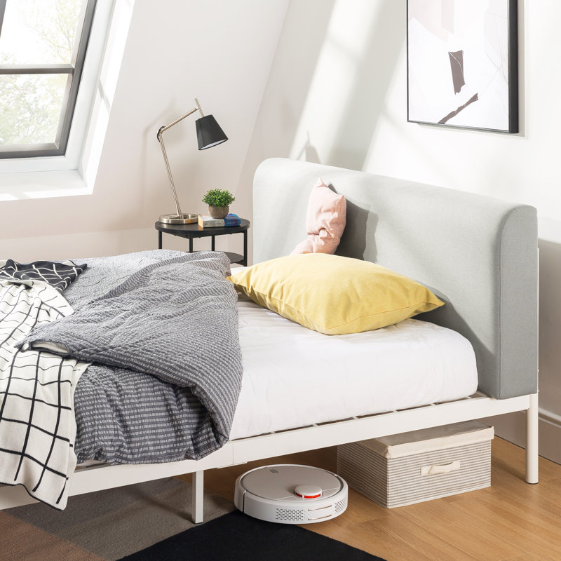 Lit plateforme tapissier Bree, Double, Gris ciel