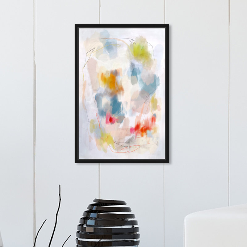 Couleurs abstraites dans la neige II - peinture sur toile, Cadre flottant noir, H 30 po x l 20 po