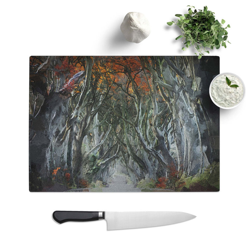 Tempered Glass Dark Hedges Tree Road Ireland Chopping Board, 39 cm W x 28.5 cm L