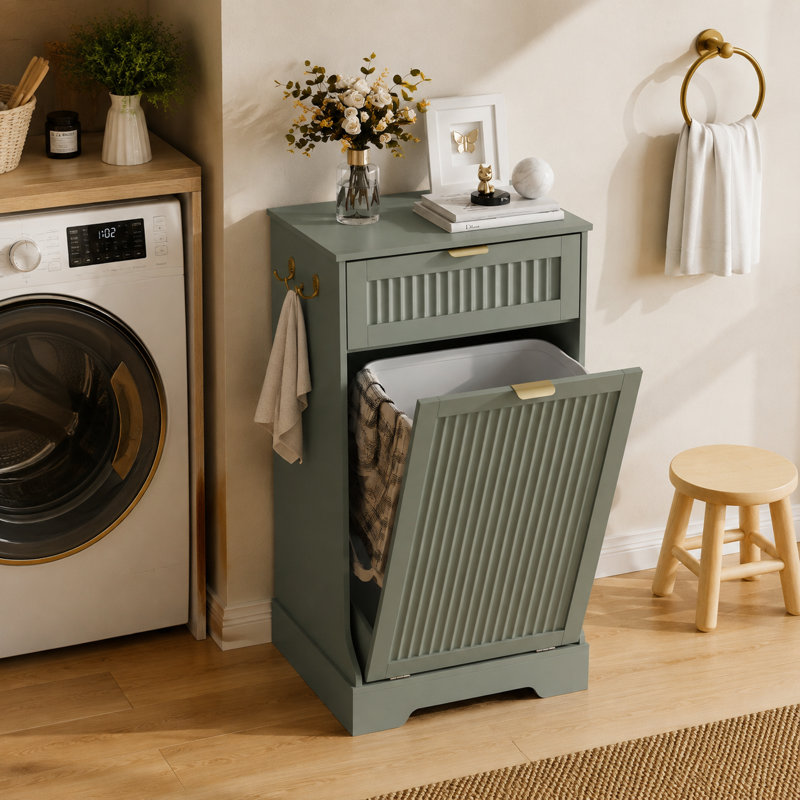 Armoire à poubelle basculante de 13 gallons avec tiroir de rangement et crochets, 13 gallons, Vert
