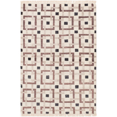 Tapis unique en laine noué à la main rose / bleu 4 pi 6 po x 6 pi 6 po Groh