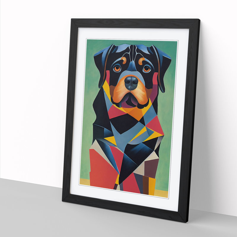 Rottweiler Cubism Vol.1 - Single Picture Frame Painting, 64cm H x 46cm W x 2cm D, Oak