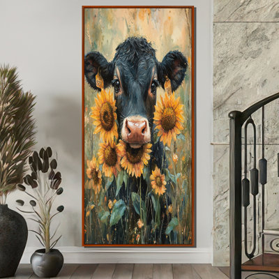 «Donzel Cow», peinture avec pivoines IV - vache, art mural