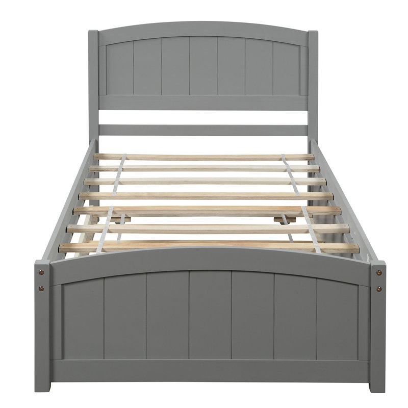 Grey Twin Platform Bed With Trundle - Solid Wood For A Comfortable Night's Rest And Style Frame Cozy Bedroom, Grey